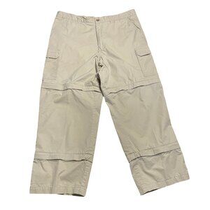 CACHAREL Beige Double Zip Off Trousers High Rise Cargo 100% Cotton Size 38 Flaws
